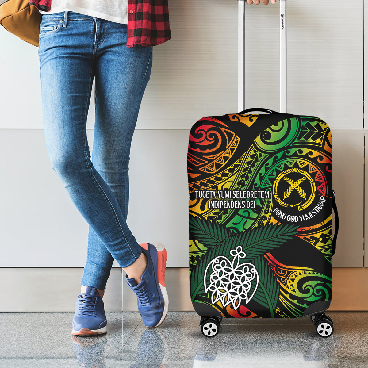 Vanuatu Indipendens Dei Luggage Cover Mix Traditional Sand Drawing