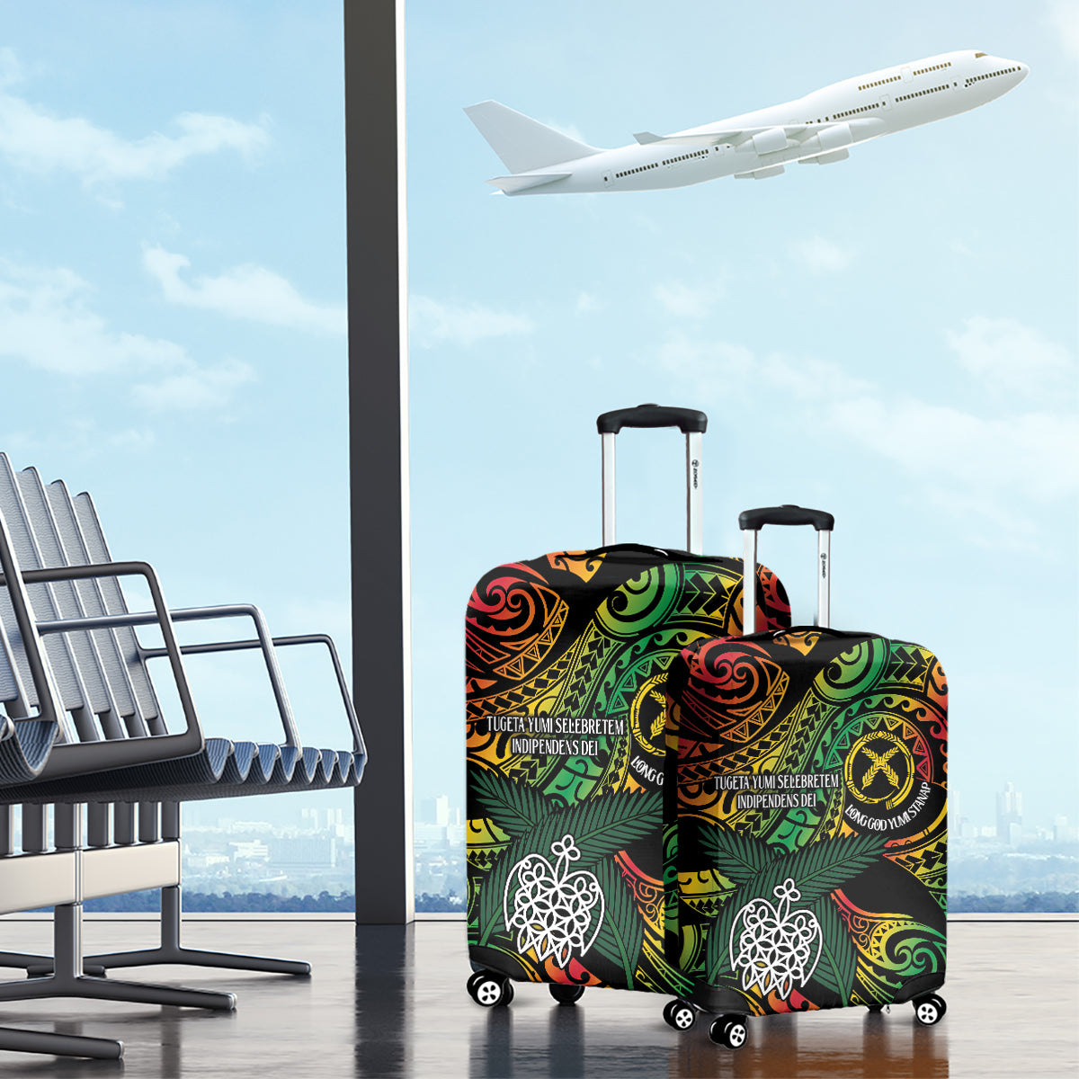 Vanuatu Indipendens Dei Luggage Cover Mix Traditional Sand Drawing