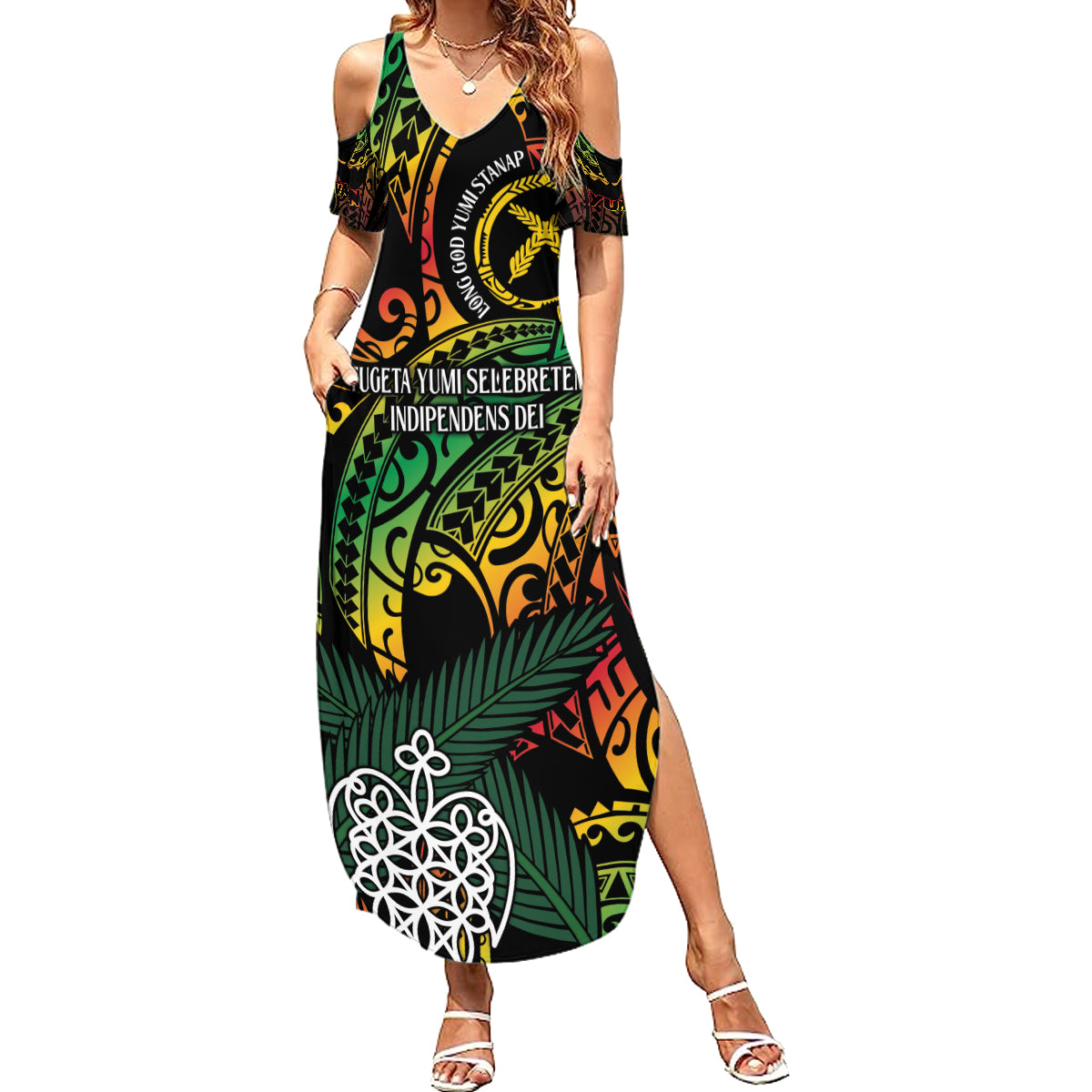 Vanuatu Indipendens Dei Summer Maxi Dress Mix Traditional Sand Drawing