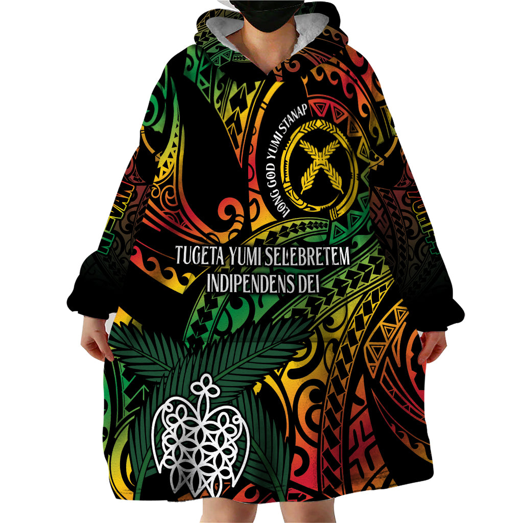 Vanuatu Indipendens Dei Wearable Blanket Hoodie Mix Traditional Sand Drawing