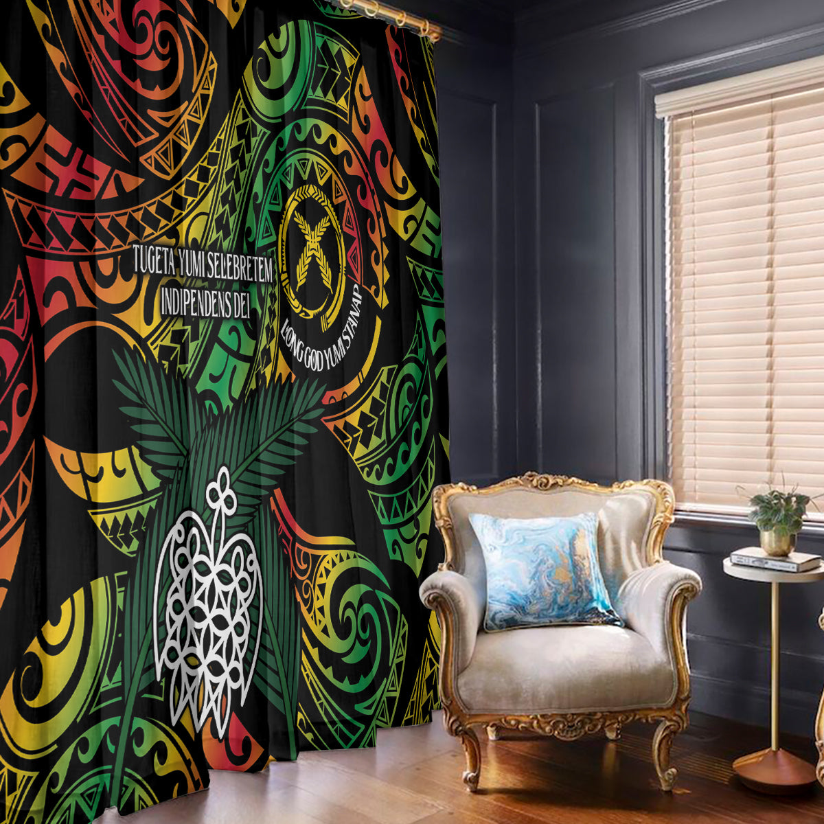 Vanuatu Indipendens Dei Window Curtain Mix Traditional Sand Drawing