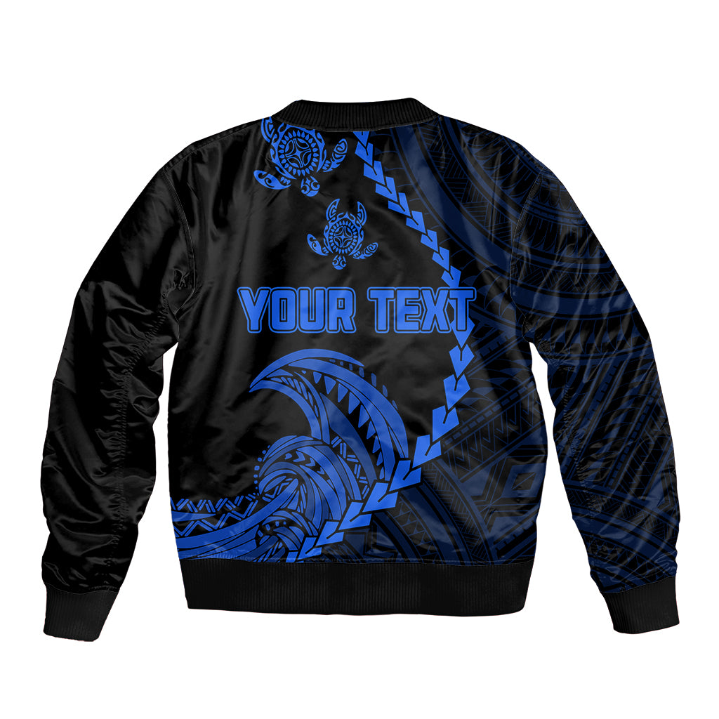 Personalised Guam Bomber Jacket Tribal Turtles Curves Style - Blue LT7 - Polynesian Pride