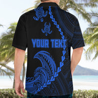 Personalised Guam Hawaiian Shirt Tribal Turtles Curves Style - Blue LT7 - Polynesian Pride