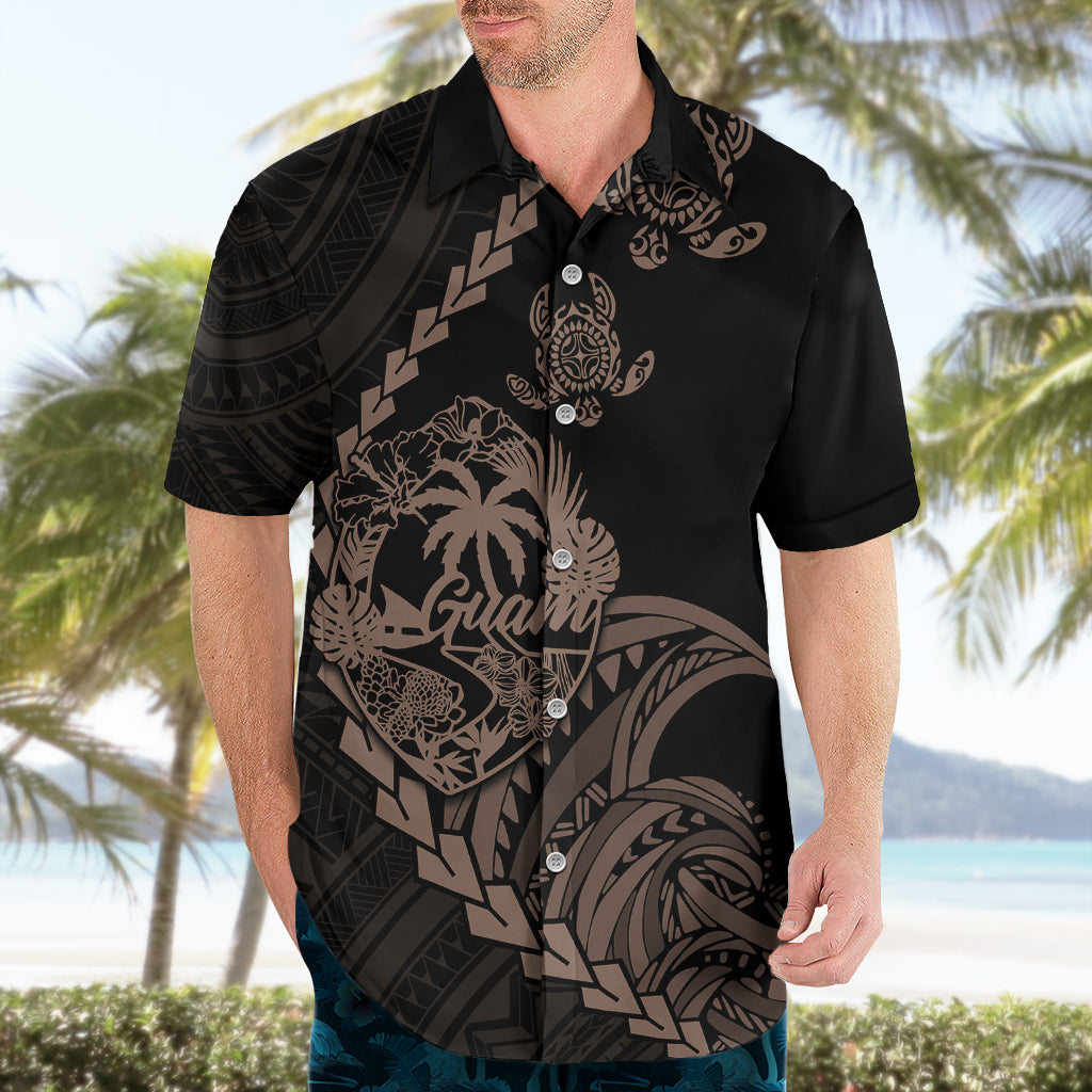 Personalised Guam Hawaiian Shirt Tribal Turtles Curves Style - Brown LT7 - Polynesian Pride