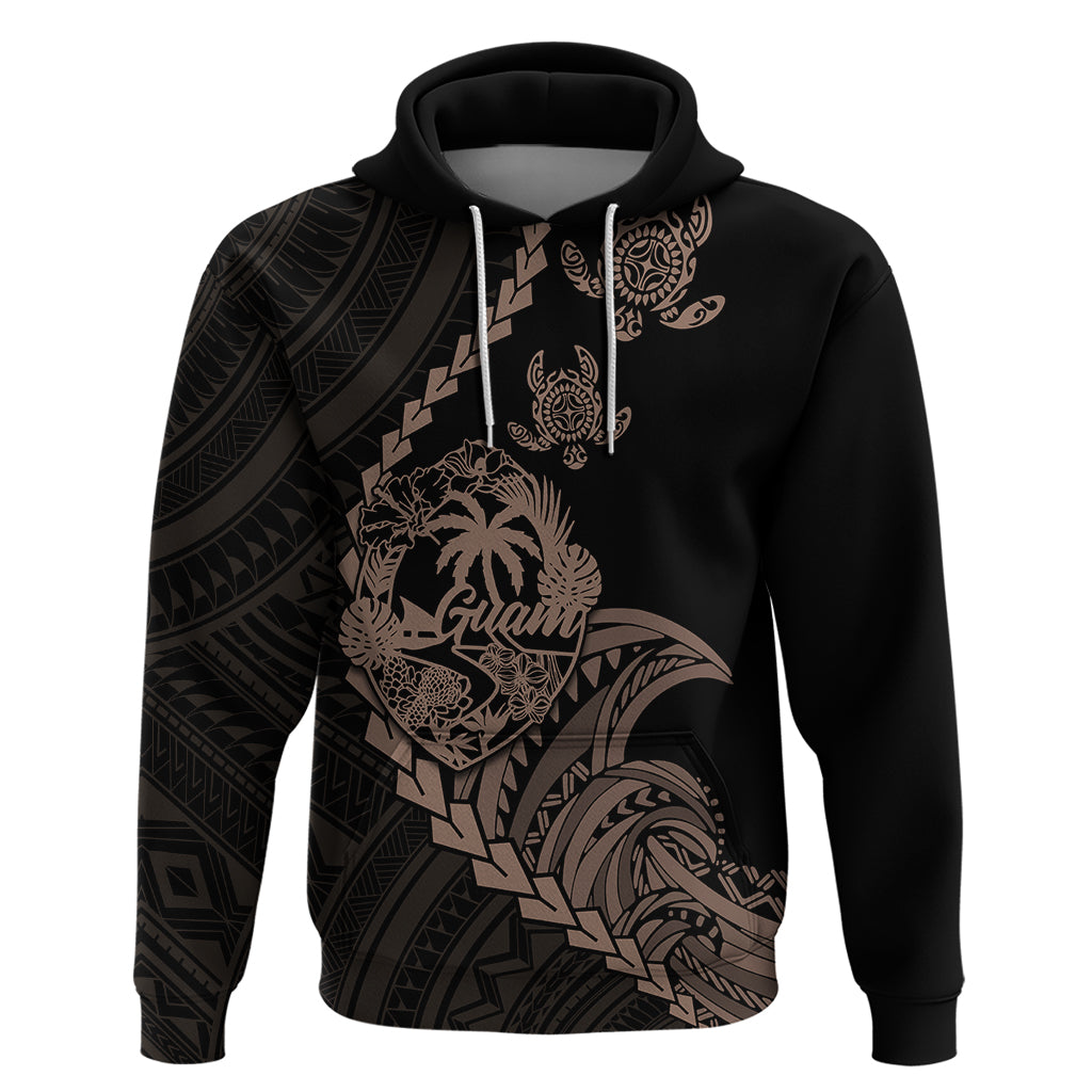 Custom Guam Hoodie Tribal Turtles Curves Style Brown LT7 Pullover Hoodie Brown - Polynesian Pride