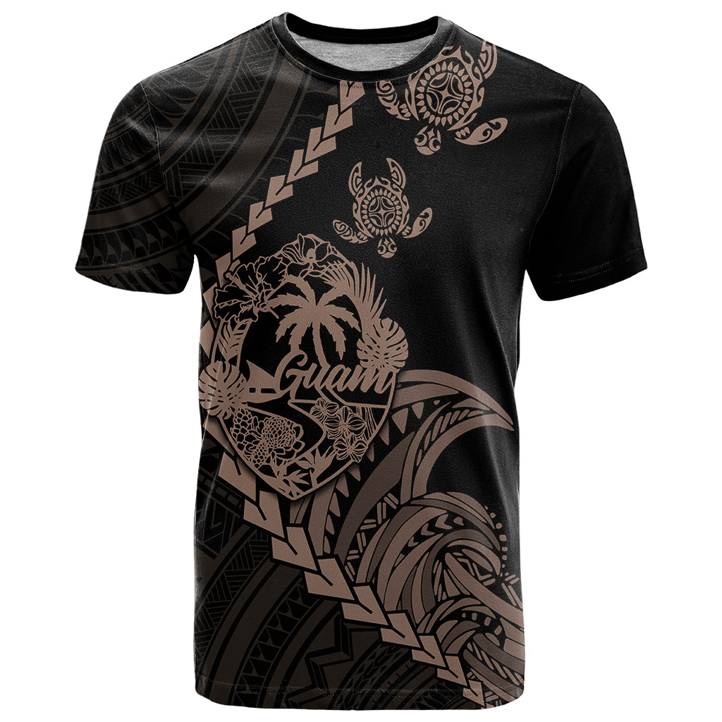 Custom Guam T Shirt Tribal Turtles Curves Style Brown LT7 Brown - Polynesian Pride