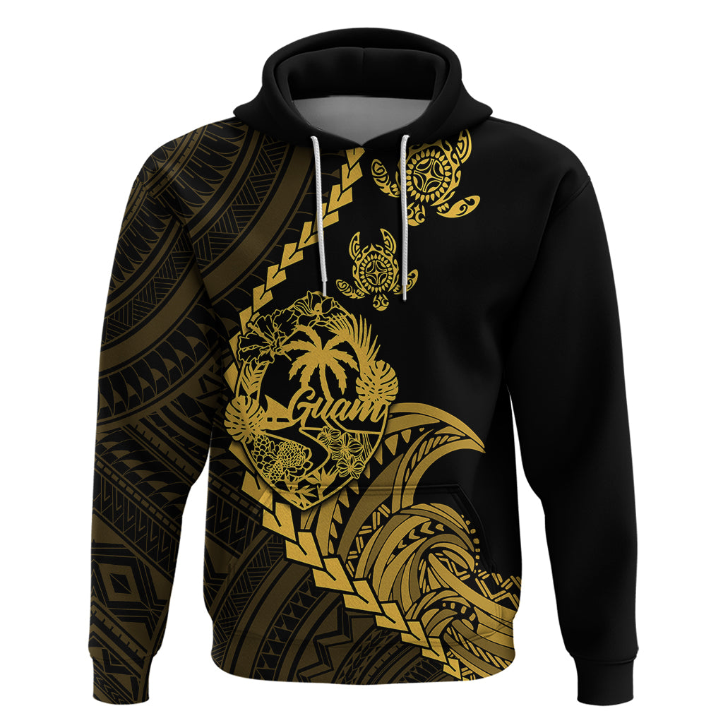 Custom Guam Hoodie Tribal Turtles Curves Style Gold LT7 Pullover Hoodie Gold - Polynesian Pride