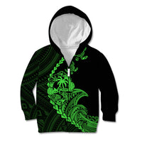 Personalised Guam Kid Hoodie Tribal Turtles Curves Style - Green LT7 Zip Hoodie Green - Polynesian Pride