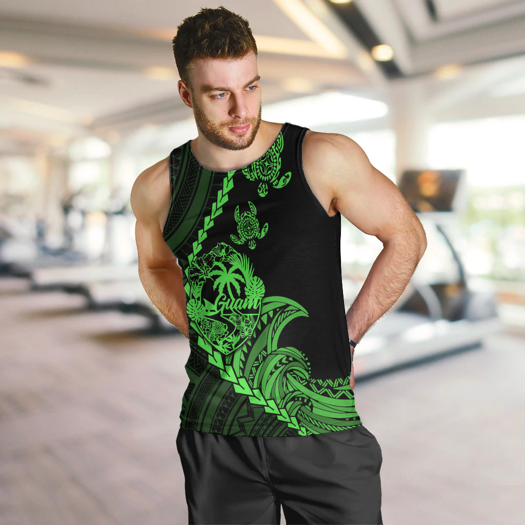 Personalised Guam Men Tank Top Tribal Turtles Curves Style - Green LT7 - Polynesian Pride