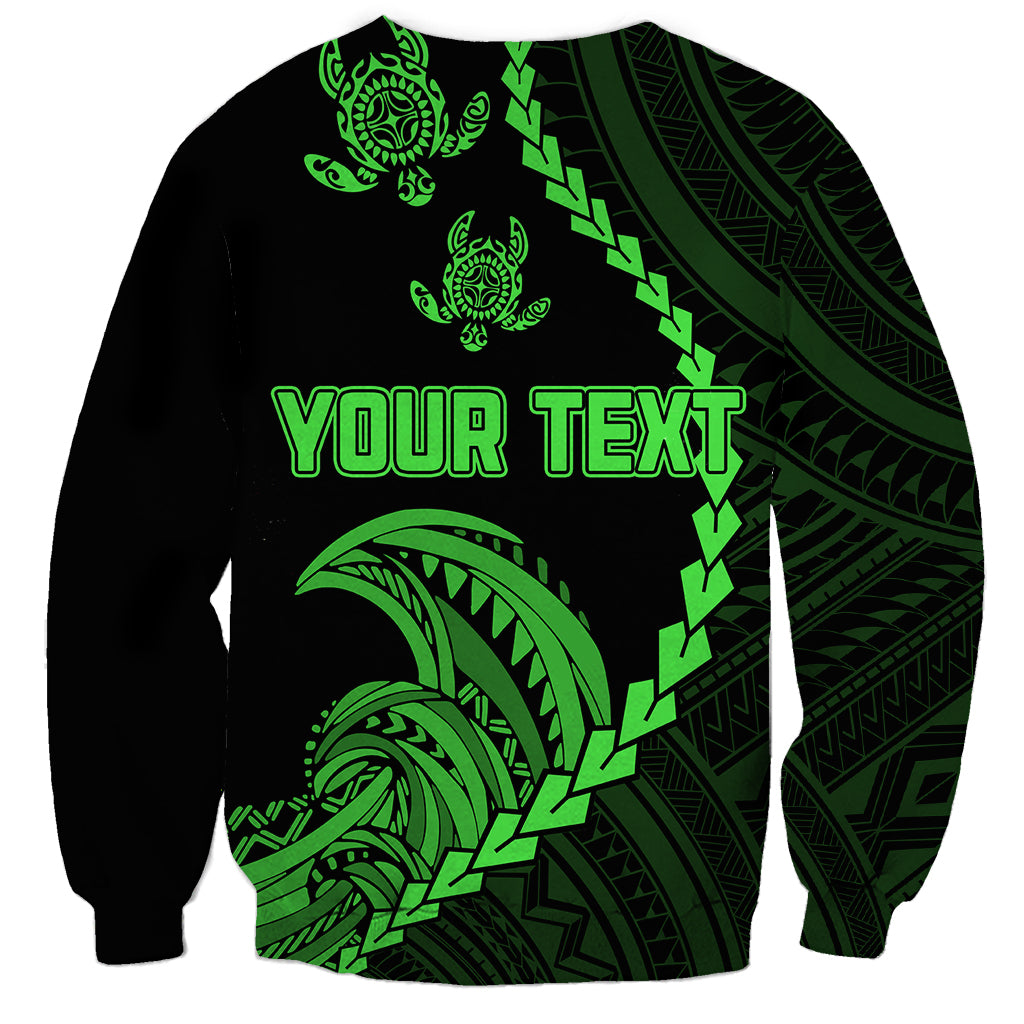 Personalised Guam Sweatshirt Tribal Turtles Curves Style - Green LT7 - Polynesian Pride
