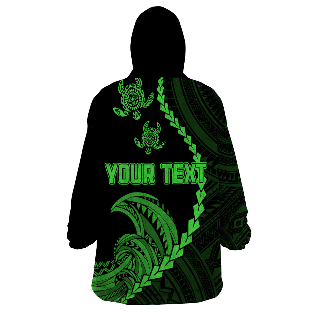 Personalised Guam Wearable Blanket Hoodie Tribal Turtles Curves Style - Green LT7 - Polynesian Pride