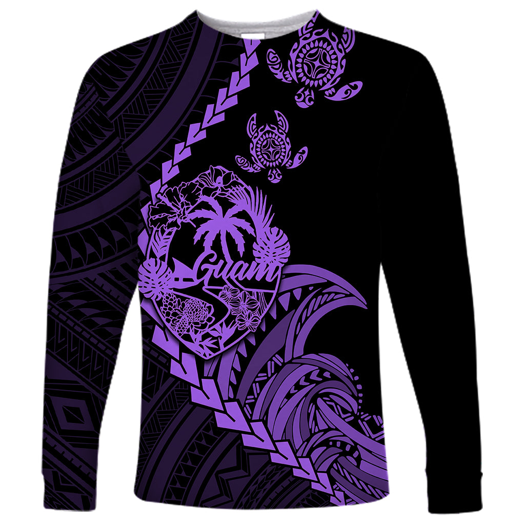 Personalised Guam Long Sleeve Shirt Tribal Turtles Curves Style - Purple LT7 Unisex Purple - Polynesian Pride