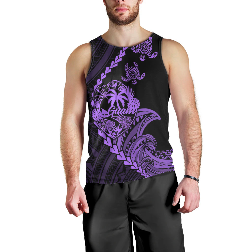 Personalised Guam Men Tank Top Tribal Turtles Curves Style - Purple LT7 - Polynesian Pride