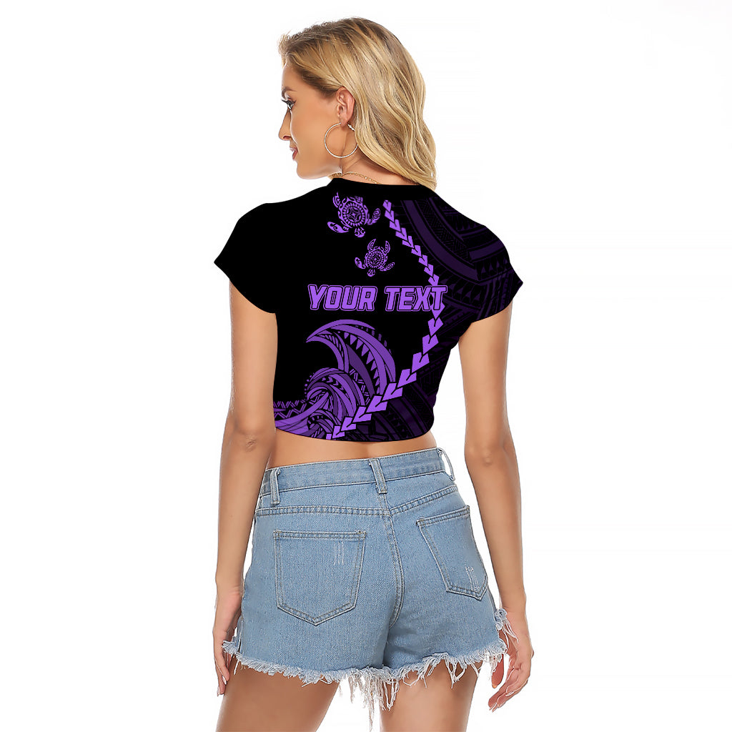 Personalised Guam Raglan Cropped T Shirt Tribal Turtles Curves Style - Purple LT7 - Polynesian Pride