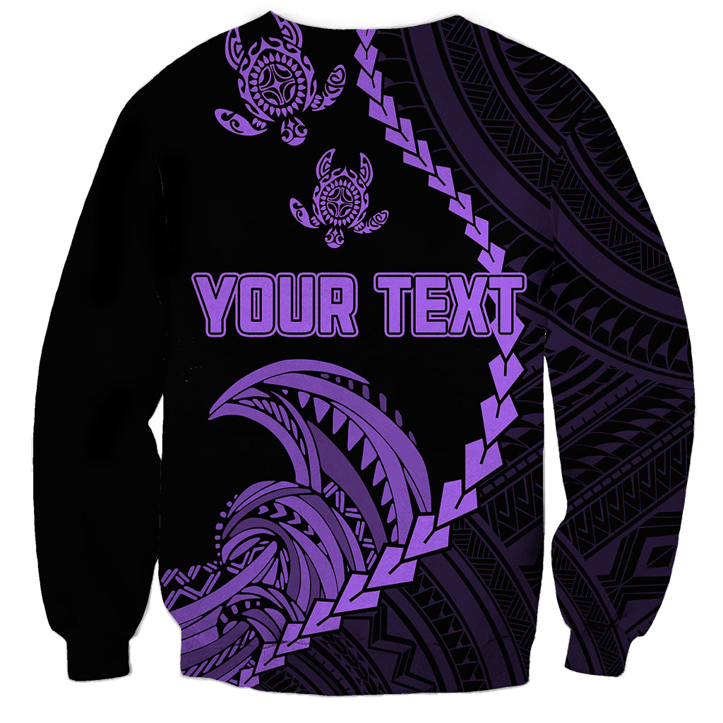 Personalised Guam Sweatshirt Tribal Turtles Curves Style - Purple LT7 - Polynesian Pride