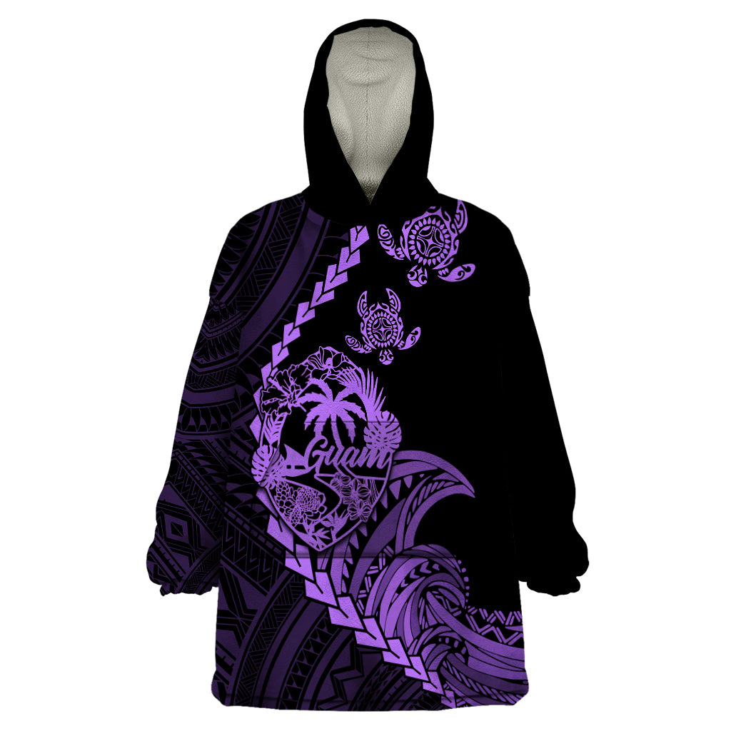 Personalised Guam Wearable Blanket Hoodie Tribal Turtles Curves Style - Purple LT7 One Size Purple - Polynesian Pride