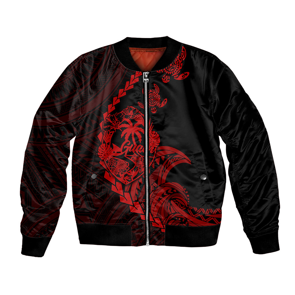 Personalised Guam Bomber Jacket Tribal Turtles Curves Style - Red LT7 Unisex Red - Polynesian Pride