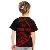 Personalised Guam Kid T Shirt Tribal Turtles Curves Style - Red LT7 - Polynesian Pride