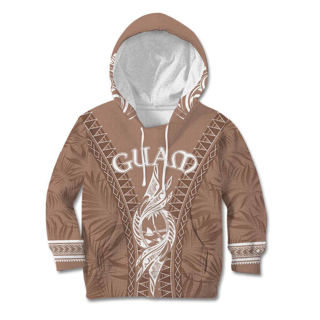 Personalised Guam Kid Hoodie Chamoro Latte Stone Mix Tropical - Brown LT7 Brown - Polynesian Pride