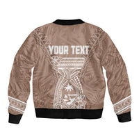 Personalised Guam Sleeve Zip Bomber Jacket Chamoro Latte Stone Mix Tropical - Brown LT7 - Polynesian Pride