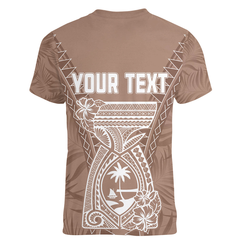 Personalised Guam Women V Neck T Shirt Chamoro Latte Stone Mix Tropical - Brown LT7 - Polynesian Pride