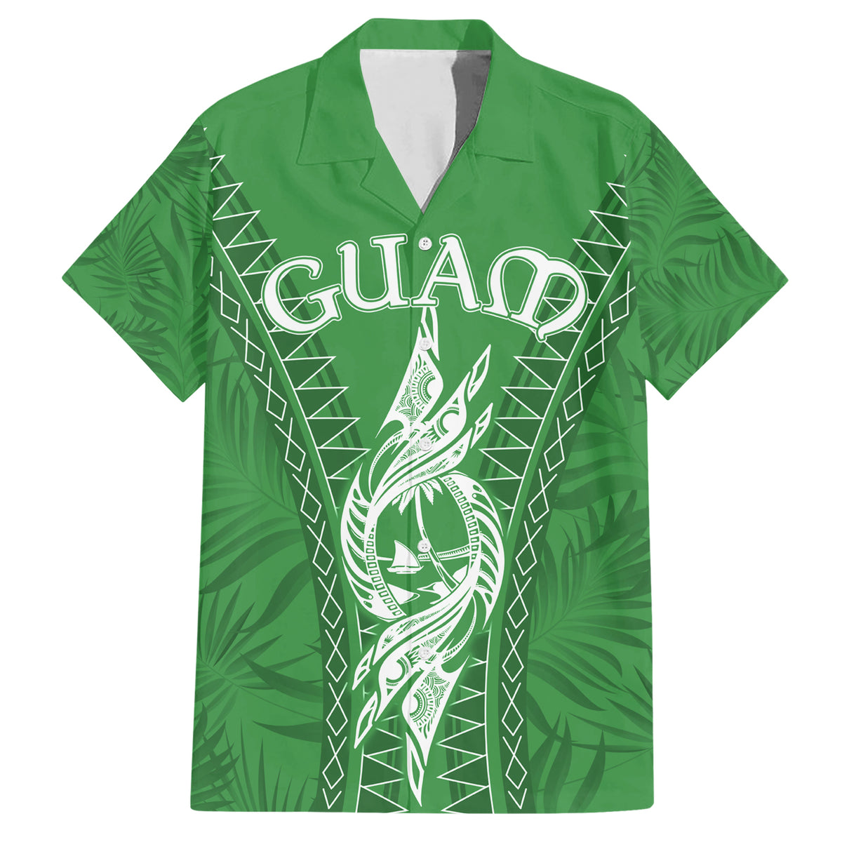 Personalised Guam Hawaiian Shirt Chamoro Latte Stone Mix Tropical - Green LT7 Green - Polynesian Pride