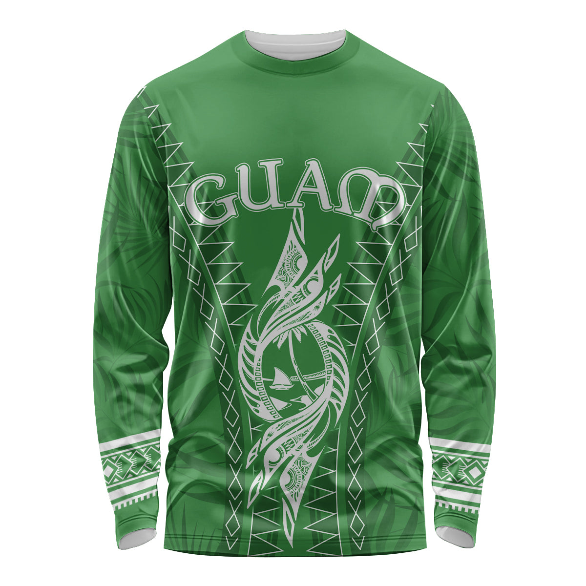 Personalised Guam Long Sleeve Shirt Chamoro Latte Stone Mix Tropical - Green LT7 Unisex Green - Polynesian Pride