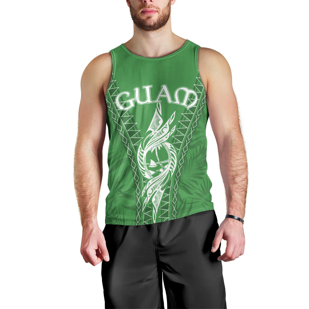Personalised Guam Men Tank Top Chamoro Latte Stone Mix Tropical - Green LT7 - Polynesian Pride