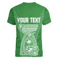 Personalised Guam Women V Neck T Shirt Chamoro Latte Stone Mix Tropical - Green LT7 - Polynesian Pride