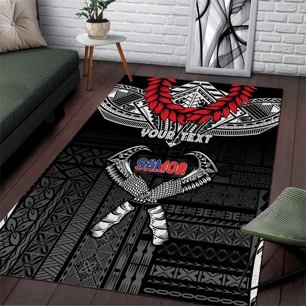 Personalized Talofa Samoa Area Rug Ulafala With Toa Nifo'oti - Black