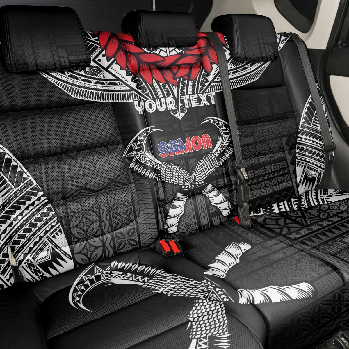 Personalized Talofa Samoa Back Car Seat Cover Ulafala With Toa Nifo'oti - Black