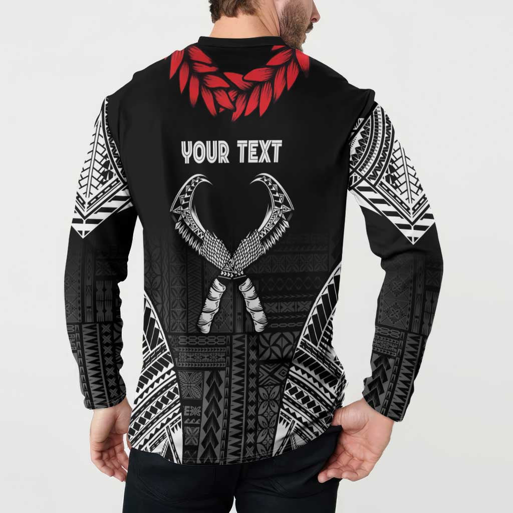 Personalized Talofa Samoa Button Sweatshirt Ulafala With Toa Nifo'oti - Black