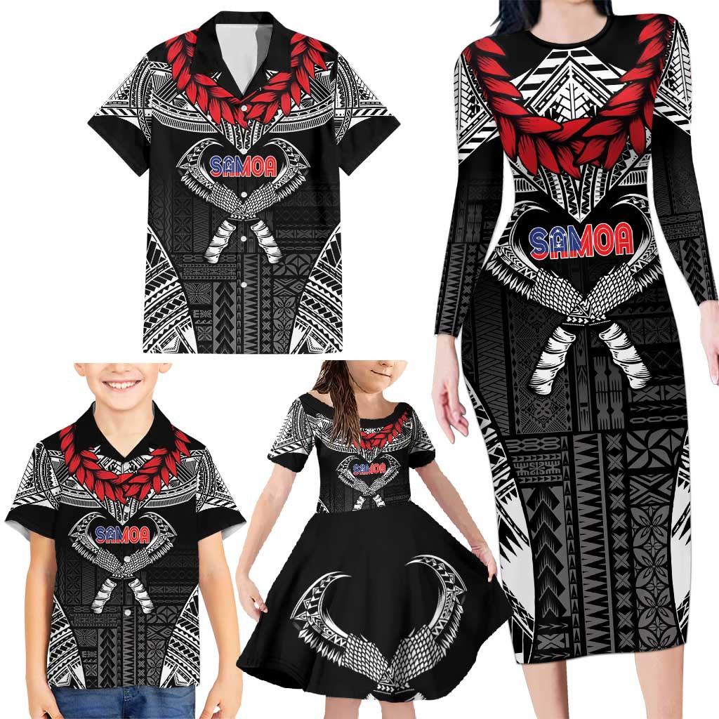 Personalized Talofa Samoa Family Matching Long Sleeve Bodycon Dress and Hawaiian Shirt Ulafala With Toa Nifo'oti - Black