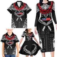 Personalized Talofa Samoa Family Matching Long Sleeve Bodycon Dress and Hawaiian Shirt Ulafala With Toa Nifo'oti - Black