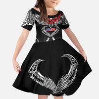 Personalized Talofa Samoa Family Matching Off The Shoulder Long Sleeve Dress and Hawaiian Shirt Ulafala With Toa Nifo'oti - Black