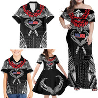 Personalized Talofa Samoa Family Matching Off Shoulder Maxi Dress and Hawaiian Shirt Ulafala With Toa Nifo'oti - Black