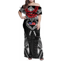 Personalized Talofa Samoa Family Matching Off Shoulder Maxi Dress and Hawaiian Shirt Ulafala With Toa Nifo'oti - Black