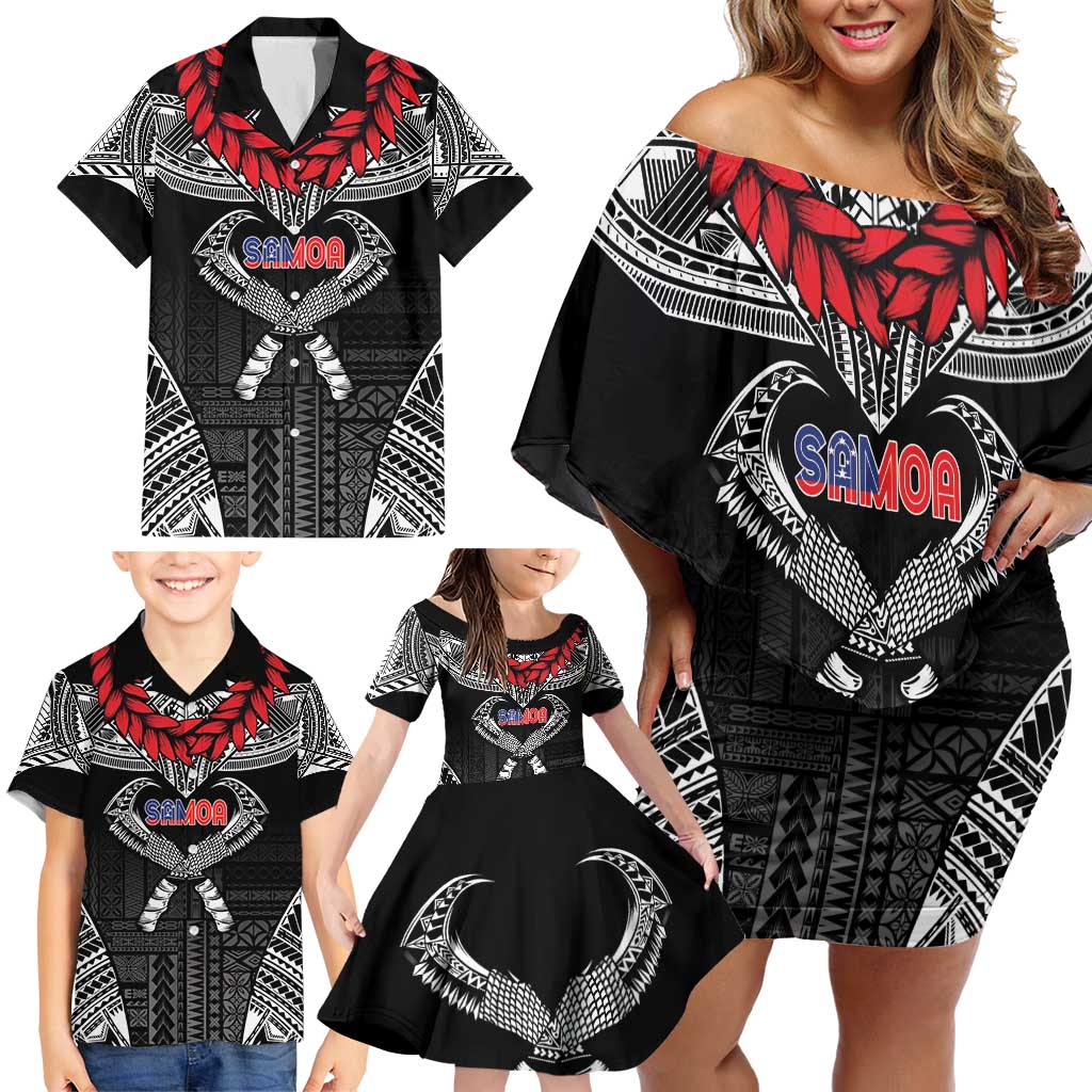 Personalized Talofa Samoa Family Matching Off Shoulder Short Dress and Hawaiian Shirt Ulafala With Toa Nifo'oti - Black