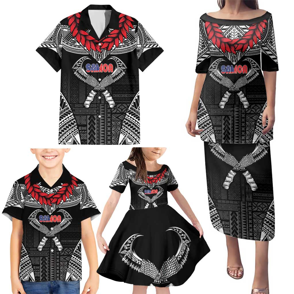 Personalized Talofa Samoa Family Matching Puletasi and Hawaiian Shirt Ulafala With Toa Nifo'oti - Black