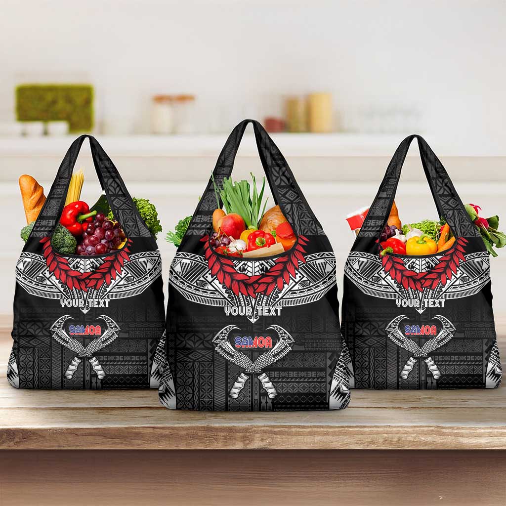 Personalized Talofa Samoa Grocery Bag Ulafala With Toa Nifo'oti - Black