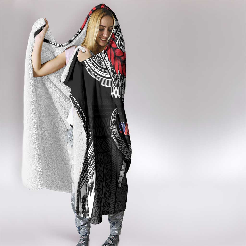 Personalized Talofa Samoa Hooded Blanket Ulafala With Toa Nifo'oti - Black
