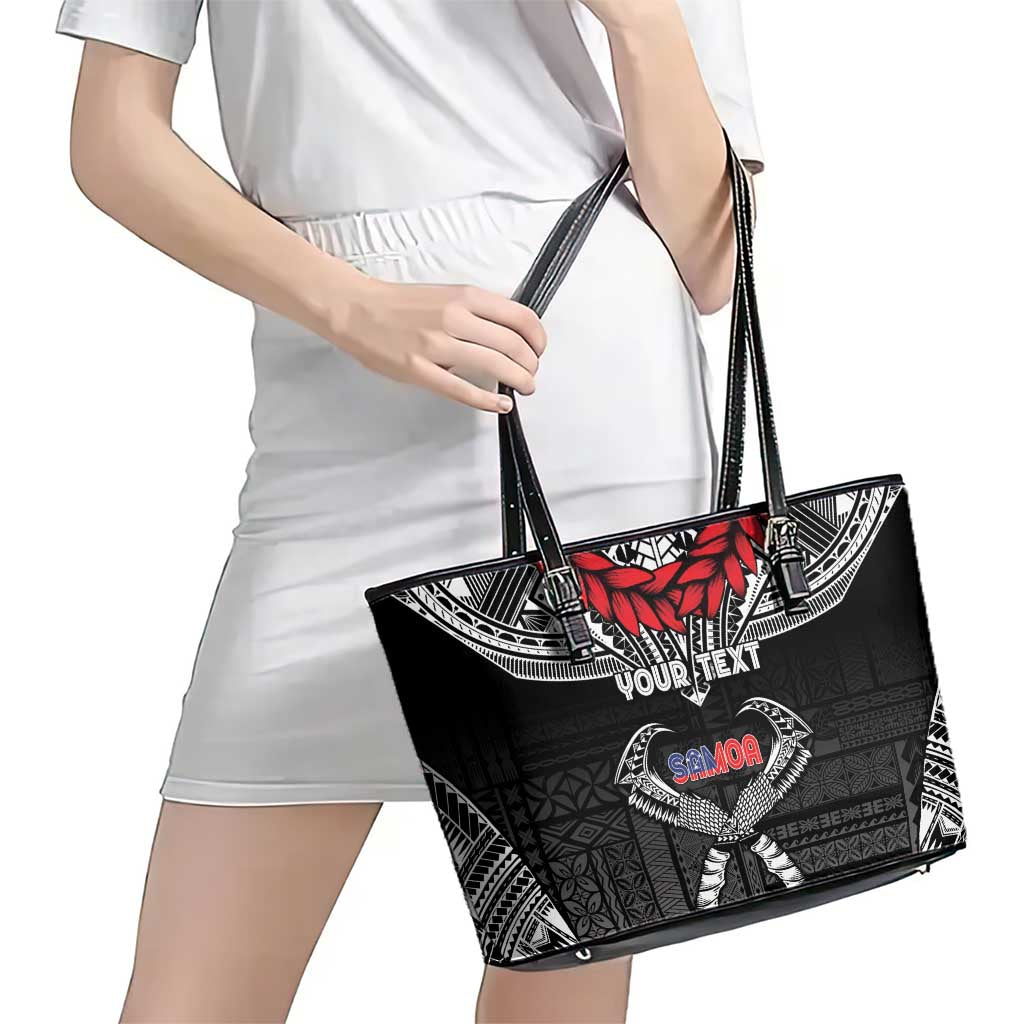 Personalized Talofa Samoa Leather Tote Bag Ulafala With Toa Nifo'oti - Black