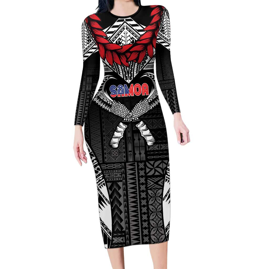 Personalized Talofa Samoa Long Sleeve Bodycon Dress Ulafala With Toa Nifo'oti - Black