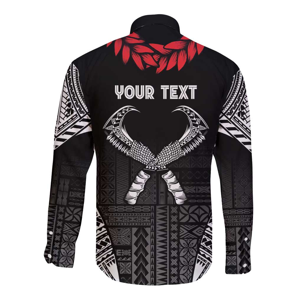Personalized Talofa Samoa Long Sleeve Button Shirt Ulafala With Toa Nifo'oti - Black