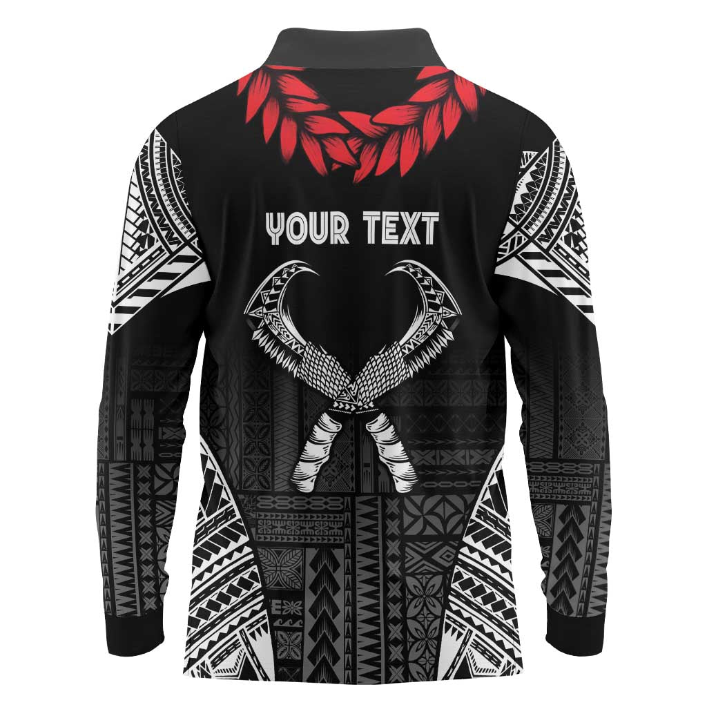 Personalized Talofa Samoa Long Sleeve Polo Shirt Ulafala With Toa Nifo'oti - Black