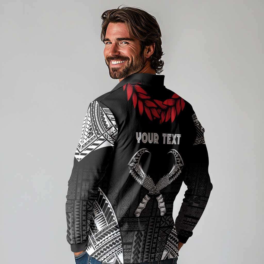 Personalized Talofa Samoa Long Sleeve Polo Shirt Ulafala With Toa Nifo'oti - Black