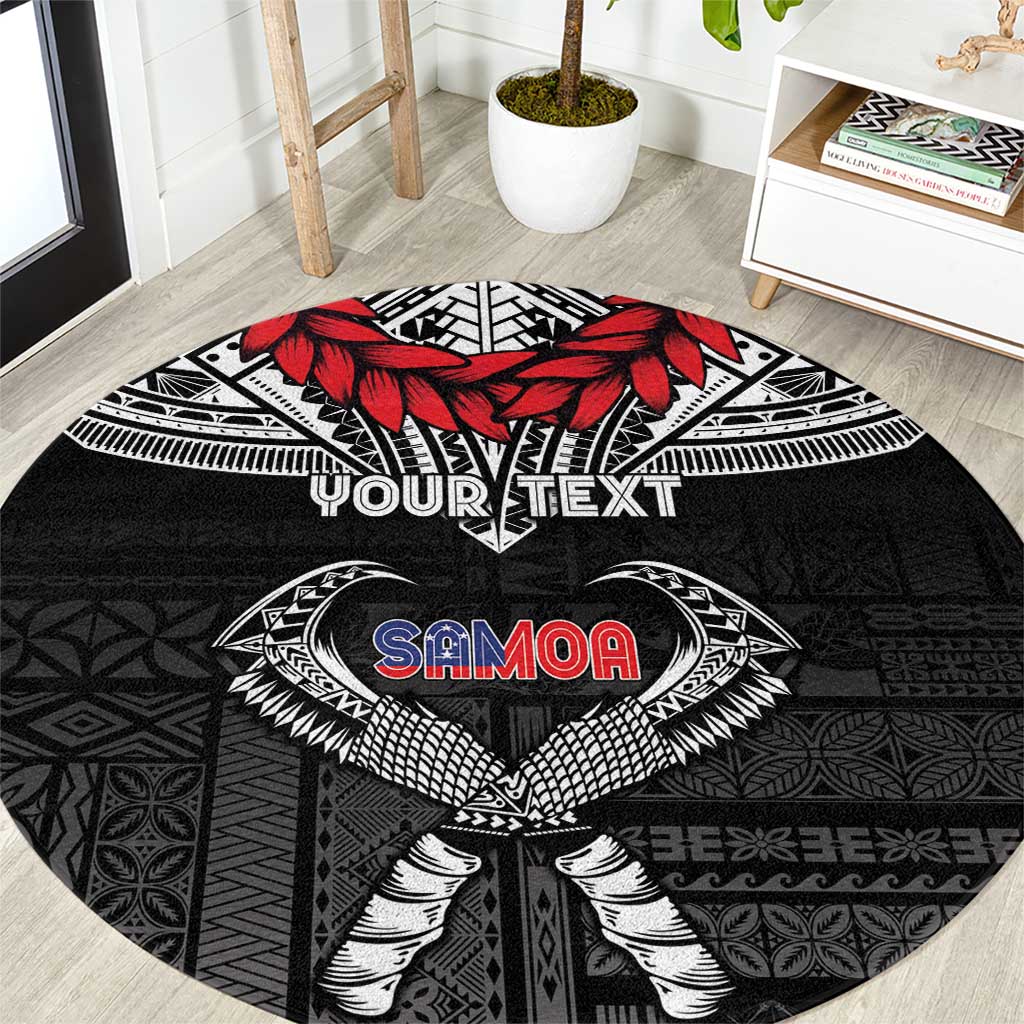 Personalized Talofa Samoa Round Carpet Ulafala With Toa Nifo'oti - Black