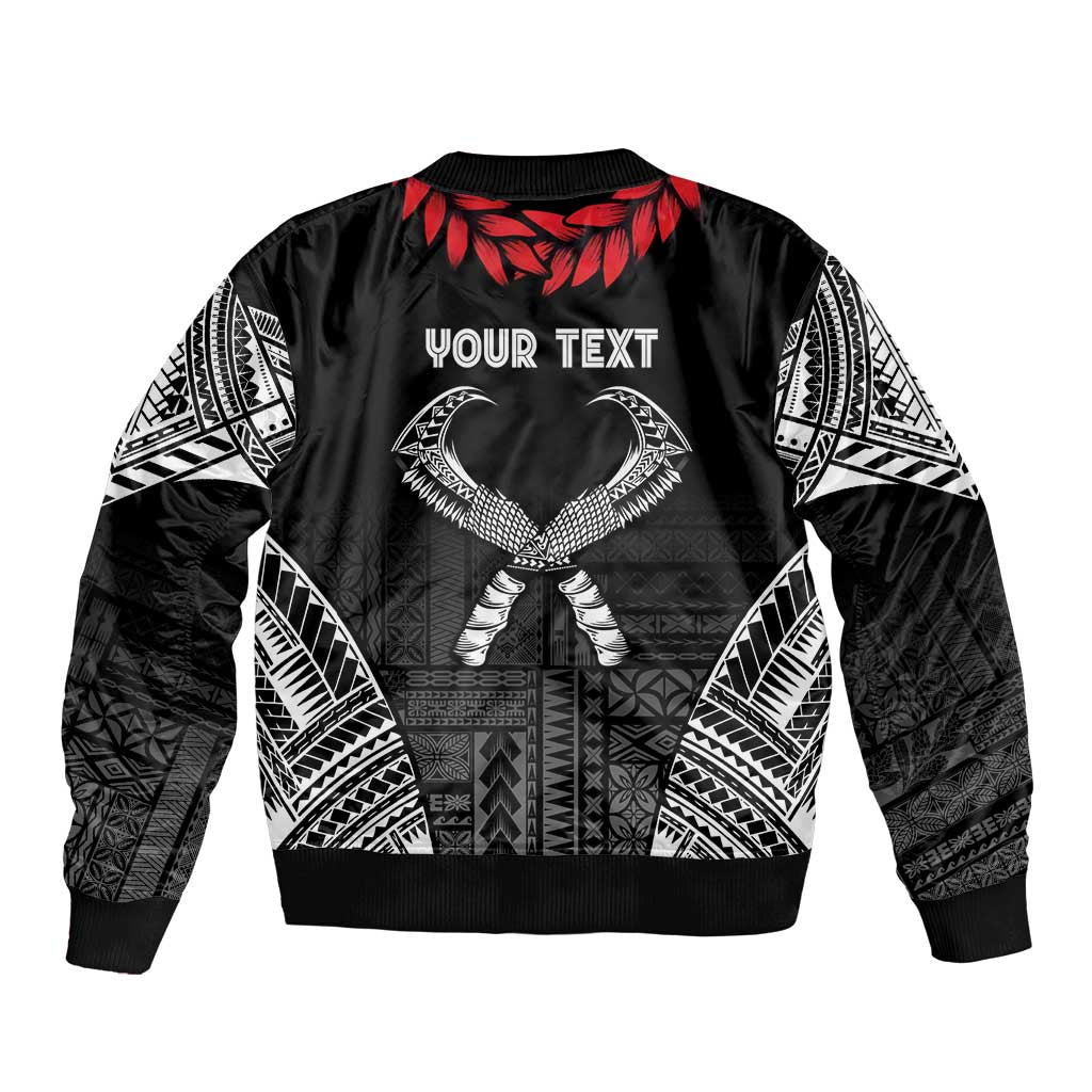 Personalized Talofa Samoa Sleeve Zip Bomber Jacket Ulafala With Toa Nifo'oti - Black