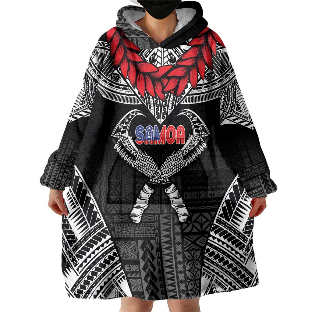 Personalized Talofa Samoa Wearable Blanket Hoodie Ulafala With Toa Nifo'oti - Black