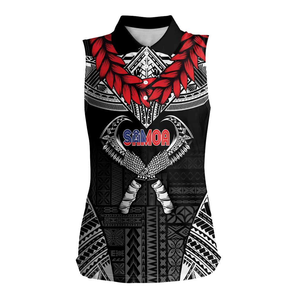 Personalized Talofa Samoa Women Sleeveless Polo Shirt Ulafala With Toa Nifo'oti - Black